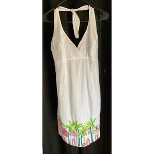 Lilly Pulitzer White Halter Dress with Palm Trees